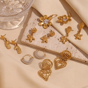 Gold 18K plated stainless steel earring set with starfish floral and heart charms