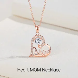 925 Sterling Silver Mom Heart Pendant Necklace Zirconia Inlaid Love Heart Necklace For Women Mother Day Jewelry Gift