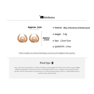 Detailed size chart for French style U-shape earrings with rhinestones and pearls