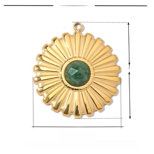 Detailed dimensions of gold stainless steel pendant with green natural stone inlay