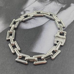 Chunky silver square link stainless steel chain bracelet for men and women in punk style