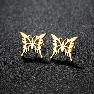 Elegant gold hollow butterfly stud earrings made of stainless steel with a vintage design