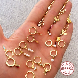 S925 sterling silver hoop earrings with various charms like pearls and lightning
