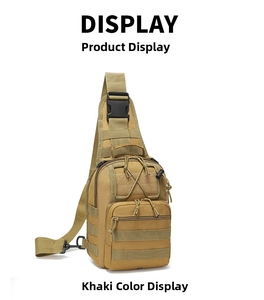 Detailed front view of tactical chest bag in coyote brown with MOLLE system and velcro