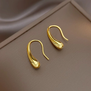 Titanium Steel Water Drop Hook Earrings Minimalist High Polished Half Circle Arc Shape Jewelry For Women