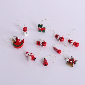 Handcrafted wooden Christmas tree ornaments set including Santa, Snowman and Angels