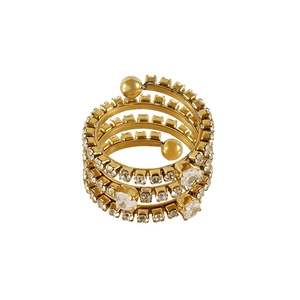 18k gold-plated multi-layer spiral ring featuring sparkling cubic zirconia stones