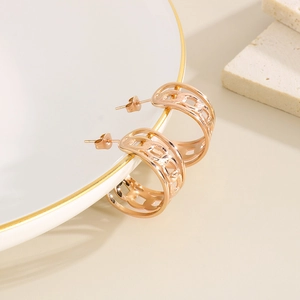 Nahaufnahme von roségoldenen Edelstahl-Gliederkettenohrringen auf einer Keramikschale