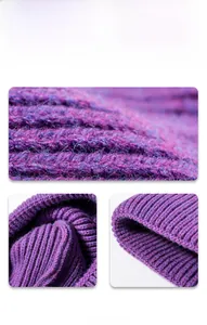 Detailed macro view of purple ribbed knit fabric showing high-quality texture and stitching