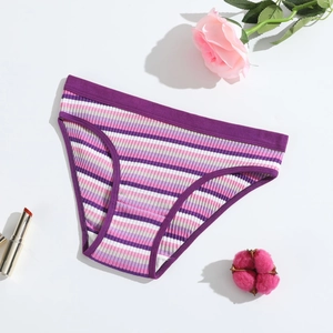 Slip da donna in cotone a costine viola, biancheria intima traspirante a righe colorate