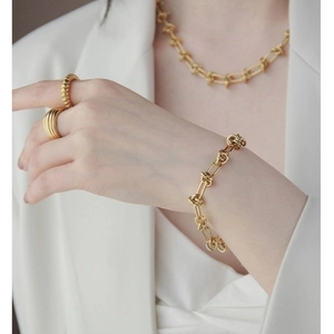 Minimalist 18K gold plated titanium steel chain necklace, bracelet and ring set for women