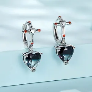 S925 sterling silver drop earrings with cross and blue heart crystal for Halloween