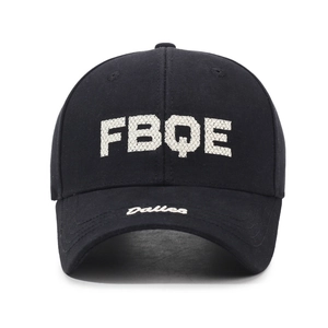 Classic black cotton baseball cap with FBQE embroidery and Dallas cursive script detail