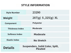 Detailed size chart and material specs for the split drawstring cami dress in polyester