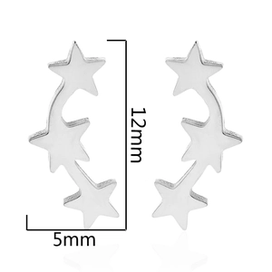 Three stars stainless steel crawler earrings in silver with 12mm length dimensions