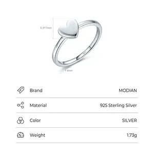 Polished S925 sterling silver heart ring with 6.5x7mm charm and 1.73g minimalist design