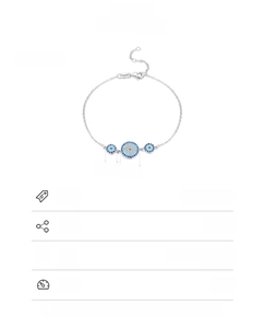 Detail of 925 sterling silver evil eye bracelet showing dimensions and blue zircon inlay