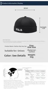 Detailed size chart for cotton embroidery docker cap showing head measurements and dimensions