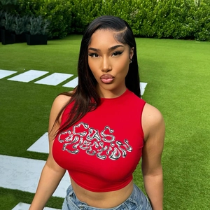 Débardeur Court Femme Polyester Spandex Sans Manches Col Rond Imprimé Lettres Métalliques Coupe Ajustée Streetwear Sexy Y2K