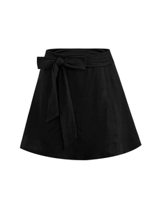 Dames skort in A-lijn zwart met strikknoop en binnenzakken voor yoga en sportieve mode
