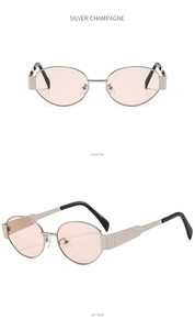 Ovale Metall-Sonnenbrille in Silber mit Champagnergläsern in Front- und Seitenansicht