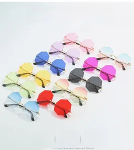 Spider web rimless sunglasses shown in various colors with stylish metal temples