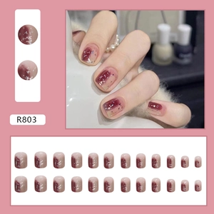 Short square burgundy gradient press-on nails set with silver glitter and 24-piece kit