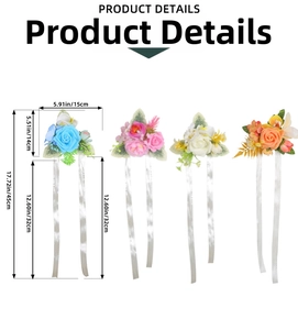 Detailed dimensions of artificial wedding flowers featuring 15x45cm size and ribbon length