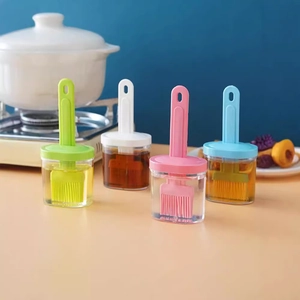 Pinceau À Huile De Cuisine Silicone Nylon Résistant À La Chaleur Grillade Cuisson Outil Avec Conteneur Intégré