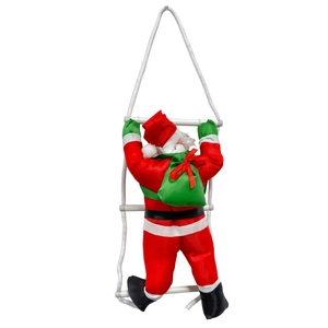 Hanging Santa Claus climbing a ladder with a green gift bag Christmas decoration ornament
