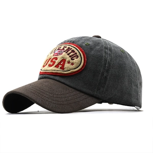 Vintage USA embroidery baseball cap in washed charcoal grey and brown contrast colors