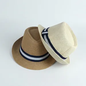 Summer Paper Straw Fedora Hat Unisex Retro Jazz Hat Breathable Sunshade Beach Hat With Striped Ribbon Band For Men Women
