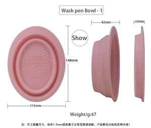 Pink foldable silicone makeup brush cleaning bowl with textured surface for deep washing