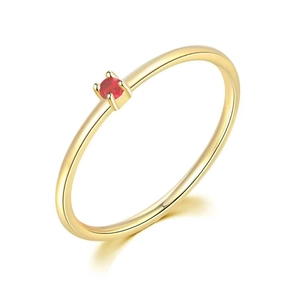 Minimalist S925 sterling silver 18K gold plated ring with a round red gemstone