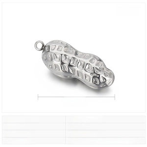 Macro shot of 23x9mm stainless steel peanut pendant with polished metal casting finish