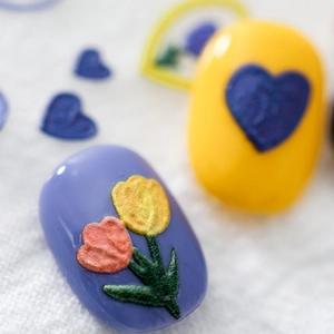 5D embossed tulip and heart nail stickers with 3D matte floral textures for manicures