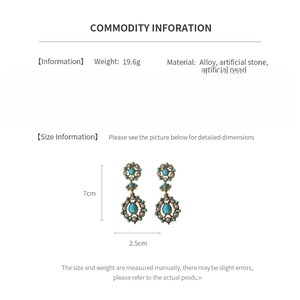 Detailed technical specifications for vintage silver needle drop earrings with floral stones