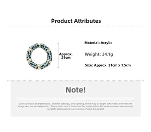Detailed product attributes of light blue acrylic leopard print bracelet with dimensions
