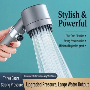 High Pressure Handheld Shower Head Triple Modes Filtration One-Key Water Stop ABS Massage Function Bathroom