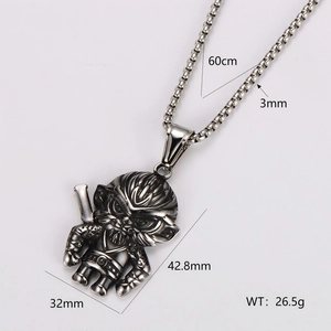 Fashion stainless steel monkey pendant necklace with 60cm box chain and size dimensions