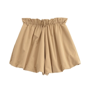 Détail du short kaki à taille haute paperbag avec taille plissée élastique et jambe large
