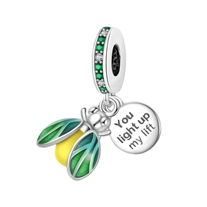 Luminous firefly charm in silver and green with "You light up my life" engraved tag