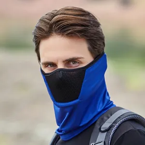 Blue breathable summer cycling face mask for sun protection and outdoor motorcycling