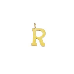 Polished gold stainless steel letter R pendant with small jump ring for DIY jewelry