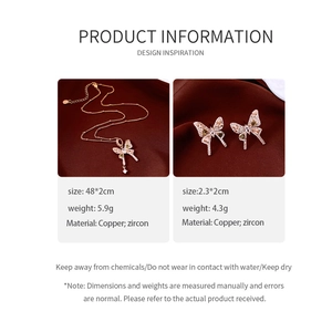 Detail view of gold butterfly jewelry set with zircon dimensions and weight specs