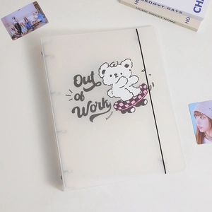 Frosted A4 binder with elastic strap and cute bear design for photocard storage