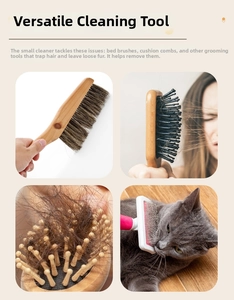 Detail showing hair removal tool cleaning bristles of various brushes and combs