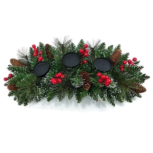 Christmas Wreath Candle Holder Centerpiece With Artificial Pine Needles Berries And Pine Cones For Holiday Table Decor