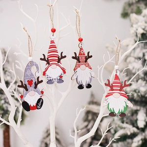 Wood Christmas Gnome Pendants Reindeer Antler Forest Man Hanging Ornaments For Christmas Tree Festival Home Decor