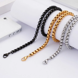 Box Chain Necklace Bracelet Stainless Steel Hip Hop Punk Square Link Jewelry For Men Women Retro Style